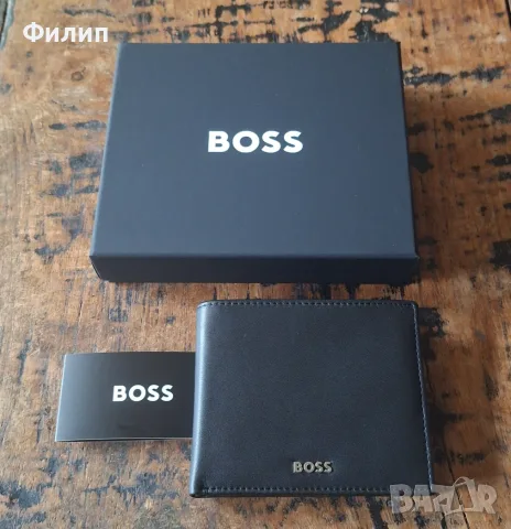 портфейл Hugo Boss БОС от естествена кожа, черен, с капак и отделение за монети