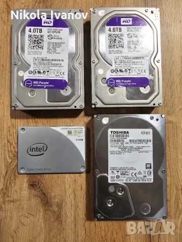 Лот HDD и SSD дискове ЗА ЧАСТИ | 2x WD Purple 4TB / Toshiba 2TB / Intel 512GB SSD