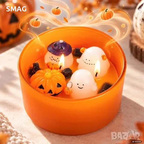 Стъклена чаша свещ с 3 духчета 6х10 см halloween декорация_1264326