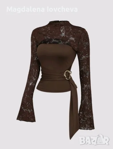 Елегантна дамска блуза от дантела с дълъг ръкав
