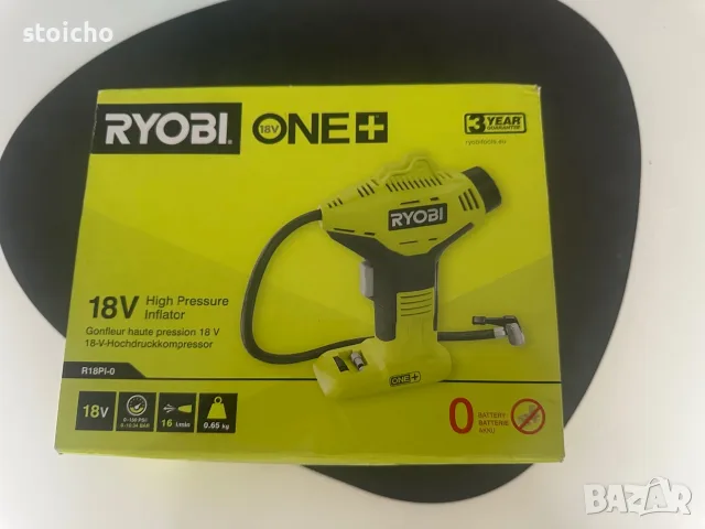 Акумулаторен компресор Ryobi R18PI-0 ONE+, 18 V, 16 л/мин, 10.34 бара, без батерия и зарядно