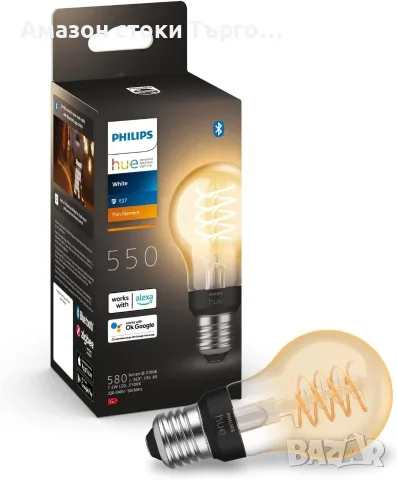 Смарт LED крушка Philips Hue Filament A60 E27, винтидж