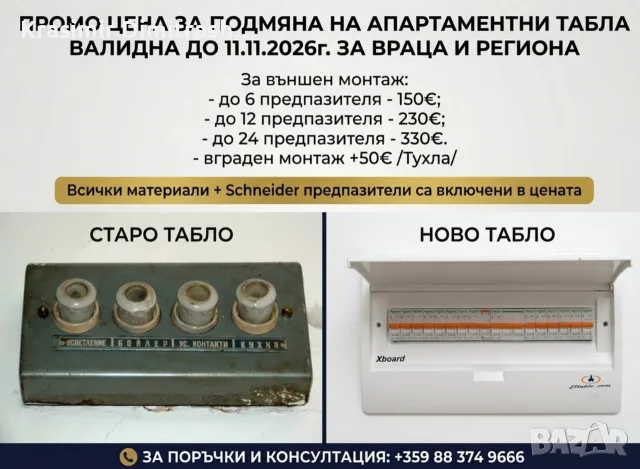 Подмяна на стари Ел. Табла на промоционална цена до 11.11.2026г.