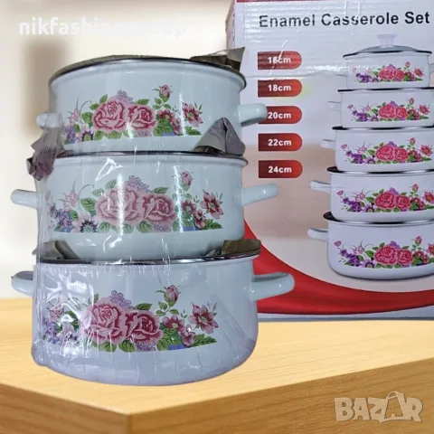 Комплект от 5 броя емайлирани тенджери с капаци 