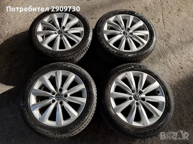 Оригинални алуминиеви джанти 17 VW Passat 8 Фолксваген със зимни гуми и датчици