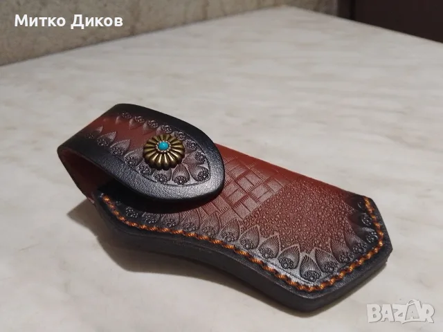 калъвче джобно ножче естествена кожа кариран модел ново 130х 42 мм вътрешен размер