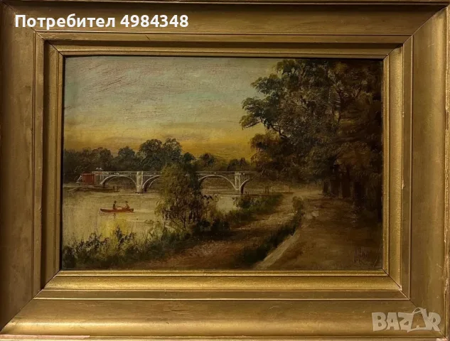Антикварна маслена картина върху рамкирана картина  (1850-1900)