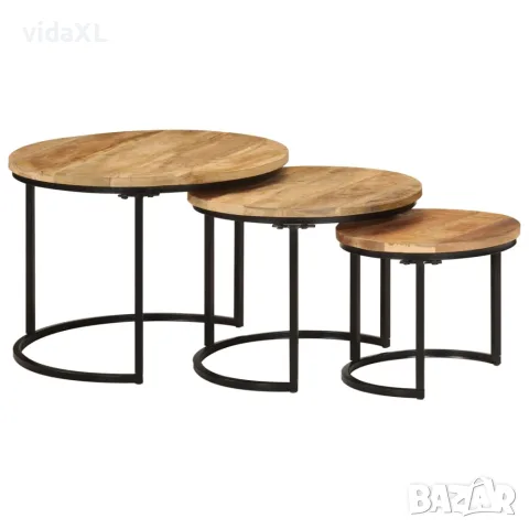 vidaXL Стифиращи маси, 3 бр, манго масив, снимка 5 - Маси - 56147292