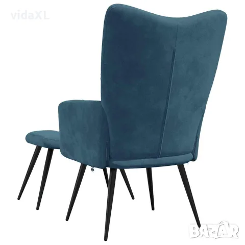 vidaXL Релаксиращ стол с табуретка, син, кадифе, снимка 7 - Столове - 56146913