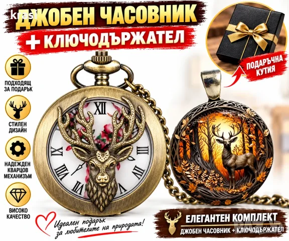Подаръчен комплект за рибари/ловджии: Часовник + ключодържател