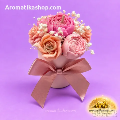 „Blushing Peony“ - Ароматен соев букет, снимка 3 - Декорация за дома - 56680393