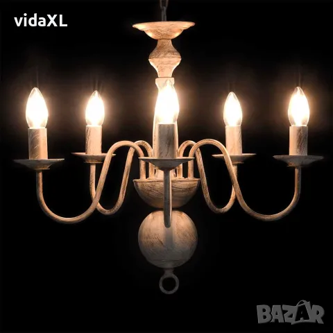 vidaXL Полилей, антично бяло, 5 х Е14 крушки, снимка 4 - Полилеи - 56146566