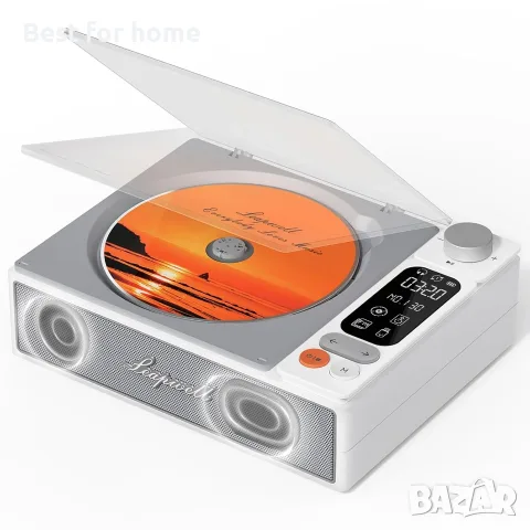 Преносим настолен CD плейър Leapwell с Bluetooth и високоговорители – компактен ретро CD плейър