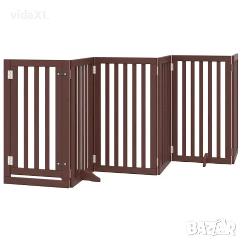 vidaXL Сгъваема преграда за куче с врата 9 панела кафява 450 см топола
