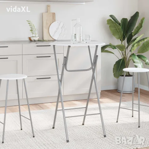vidaXL Комплект бар маси с МДФ плот, 4 броя, бял, снимка 2 - Маси - 56147677
