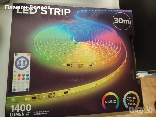 LED лента S Eye RGBIC 30м, регулируема бяла светлина 2700K-6500K, включено дистанционно управление