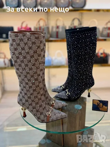 Gucci Дамски Високи Ботуши С Кристали GG Монограм И Horsebit Метална Катарама Код SEM-1107