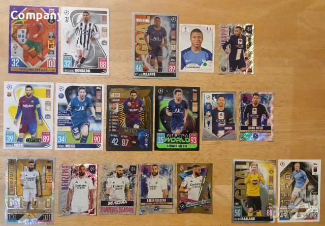 Лот картички и стикери Меси Роналдо Мбапе Холанд Бензема Topps Panini 
