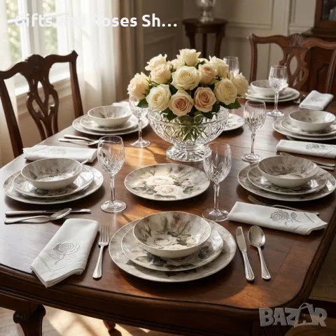 Луксозен керамичен сервиз за хранене White Roses – 18 части, снимка 2 - Сервизи - 56718268