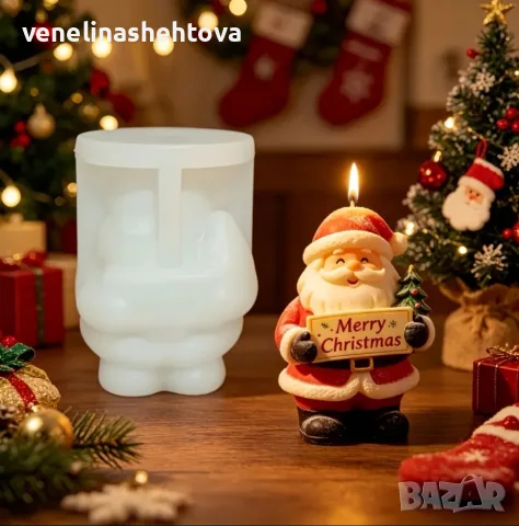3D Дядо Коледа с надпис "Merry Christmas" силиконов молд форма свещи гипс сапун смола 