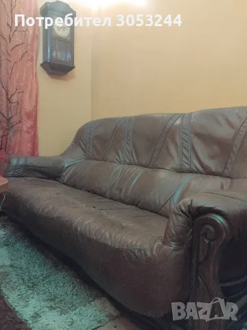 Диван + фотьойл естествена кожа, снимка 4 - Дивани и мека мебел - 56750083