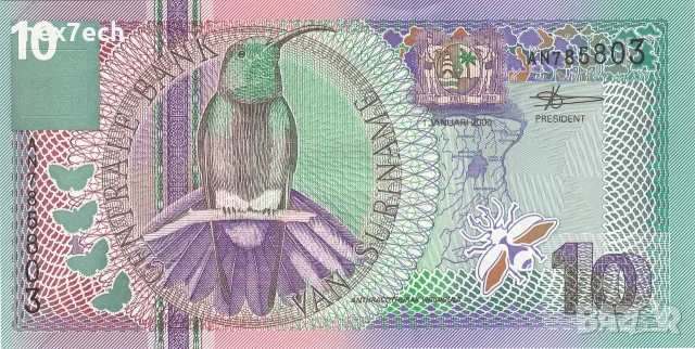 ⭐ Суринам 2000 10 гулдена UNC нова ⭐, снимка 2 - Нумизматика и бонистика - 56733266