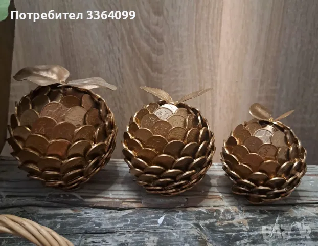 Златни ябълки от монети, снимка 3 - Декорация за дома - 56714999