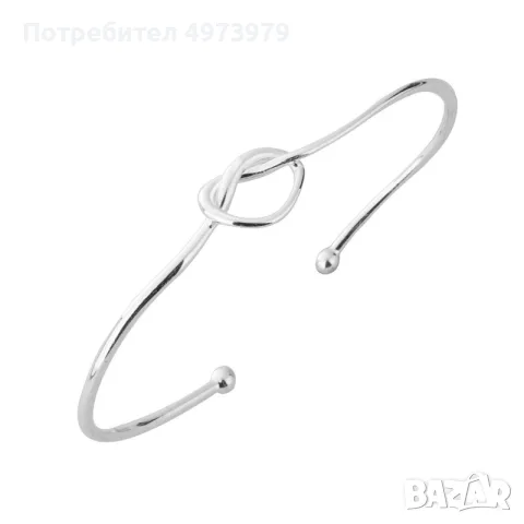 Сребриста метална гривна с възел Love Knot | Твърда отворена гривна маншет, регулируема дамско бижу