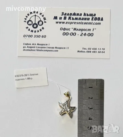 Златна висулка 1.66гр., снимка 3 - Колиета, медальони, синджири - 56580094