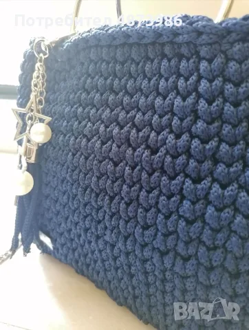 Hand made плетена синя чанта, снимка 5 - Чанти - 56651074