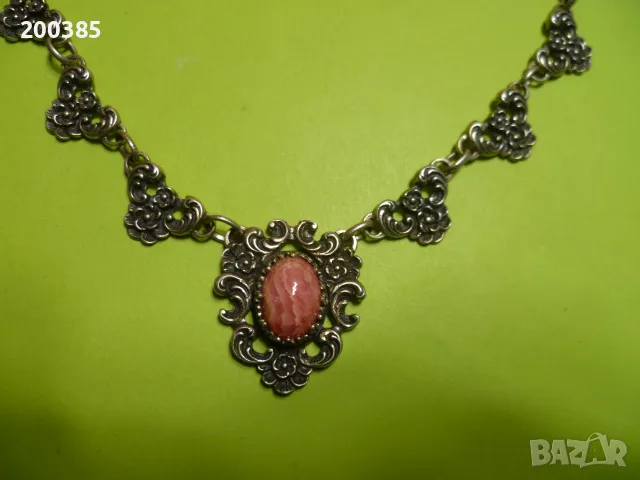 Уникално масивно сребърно колие с естествен камък родохрозит