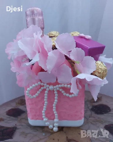 3D чанта с обеци, вино и бонбони