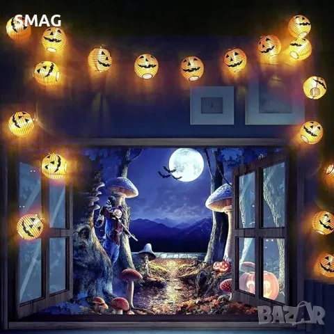 Соларен halloween led гирлянд с оранжеви тикви студено бяла_1237357