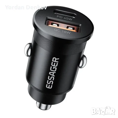 ESSAGER 45W бързо зарядно за кола – USB-C + USB-A, PD 3.0 / QC 3.0