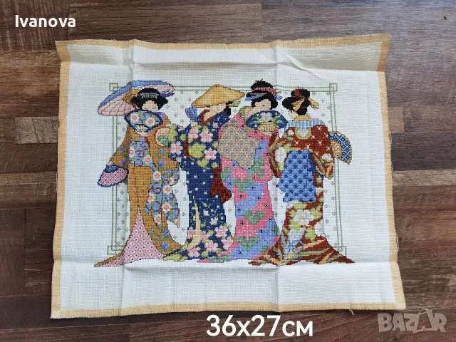 Гоблен "Четири гейши" , снимка 6 - Гоблени - 56570815