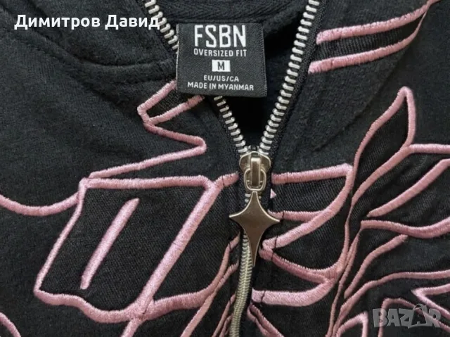 Черен суичър с цип и розов графичен принт, снимка 3 - Суичъри - 56611883