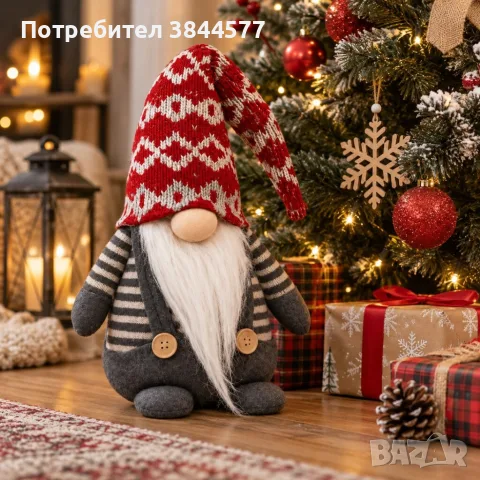 Коледен гном с червена шапка 42 см – чаровна празнична декорация за дома