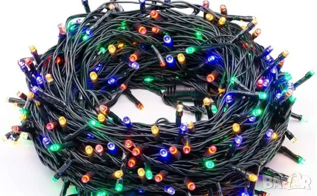 Цветни коледни лампички с черен кабел / 100led светлини - 5 метра