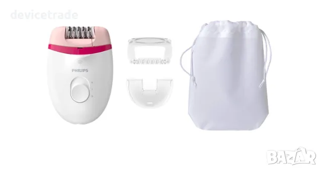 Епилатор Philips BRE255/00, бяло-розов, 2 скорости, комплект с аксесоари