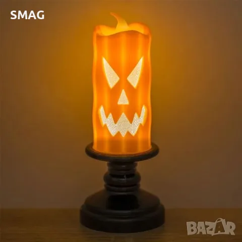 Halloween лампа свещ тиква оранжево черна с led светлина_1244635