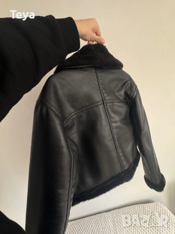 H&M кожено късо яке с пух, снимка 3 - Якета - 56590554