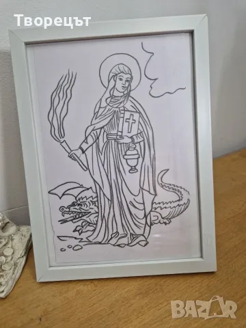 ръчно рисувани икони с молив в рамка 