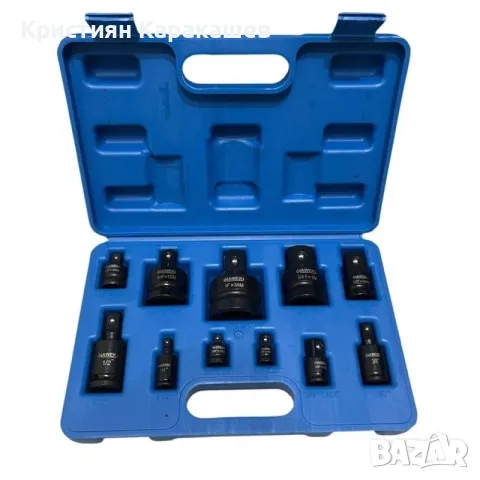 Комплект ударни преходници ( адаптери ) и карета 1/4", 3/8" и 1/2" 11 части HAWEK