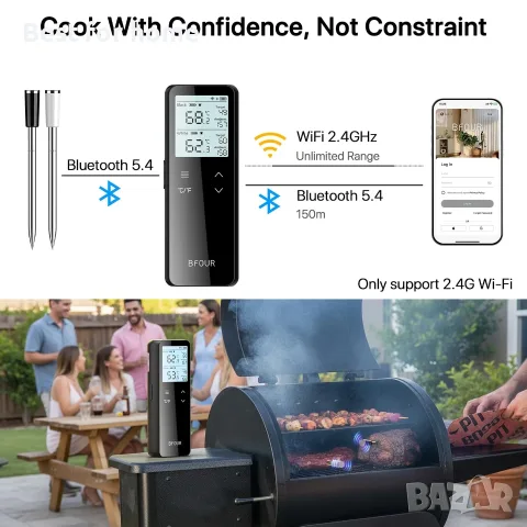Безжичен термометър за месо BFOUR BF-80, WiFi и Bluetooth, снимка 3 - Термометри, влагомери, хигрометри и барометри - 56582316