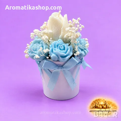 „Blue Serenity“ - Ароматен соев букет, снимка 4 - Декорация за дома - 56680631