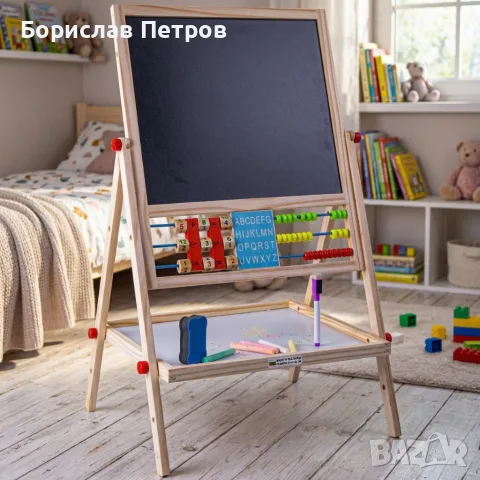 Мултифункционална образователна детска дъска с дървена рамка – за писане, рисуване и обучение