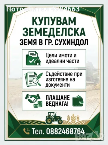 Купивам земеделска земя в Сухиндол
