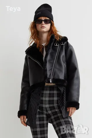 H&M кожено късо яке с пух