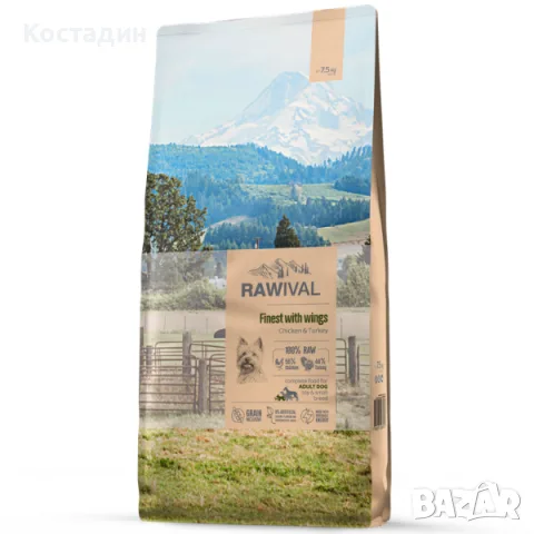 Пълноценна Храна за Възрастни Кучета от Средни и Големи породи - Пиле и Пуйка - 2.5кг/10кг - Rawival