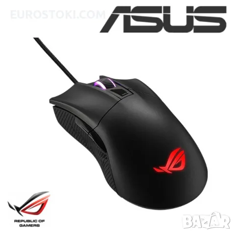 Геймърска мишка ASUS ROG Gladius II Core, кабелна оптична RGB мишка, цвят: черен